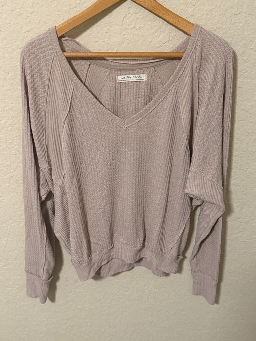 We The Free Lightweight V-Neck Waffle Top in tan xs